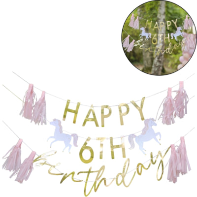 Ginger ray slinger happy birthday met franje 4,5 m | 20 stuks