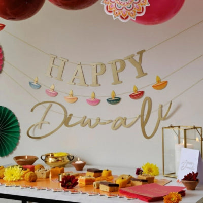 Ginger ray letterslinger happy diwali goudkleurig 4,5 m | 20 stuks
