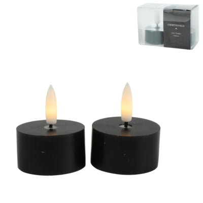 Countryfield led theelicht lyon rustiek vlameffect zwart 5 cm set van 2 | 12 stuks