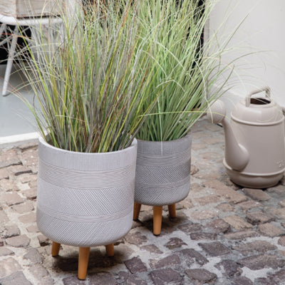 Decoris (r) bloempot op voet outdoor taupe 41 cm set van 2 | 2 stuks