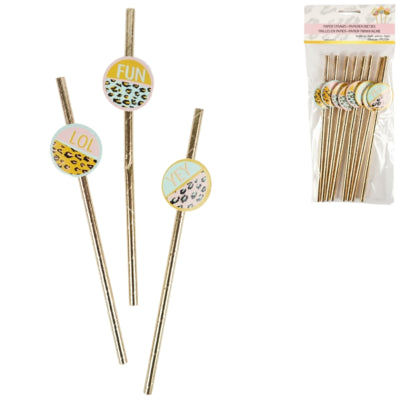 Rietjes funky leopard papier 20 cm 8 stuks | 48 stuks