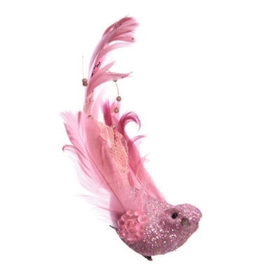Decoratie vogel op clip roze 16 cm | 24 stuks