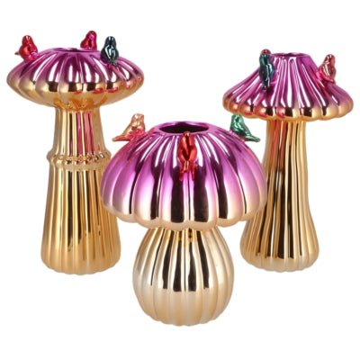 Daan kromhout vaas bird mushroom fuchsia 25 cm 3 assorti | 6 stuks