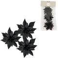House of seasons kunstbloem op clip kerstster glitter zwart 9 cm set van 3 | 24 stuks