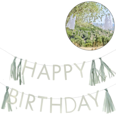 Ginger ray slinger happy birthday met franje 3 m | 20 stuks