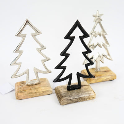 Beeld dennenboom op voet mangohout 17 cm | 12 stuks