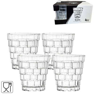 Glazen qube tumbler 280 ml set van 4 | 12 stuks