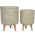 Decoris (r) bloempot op voet outdoor crème 41 cm set van 2 | 2 stuks