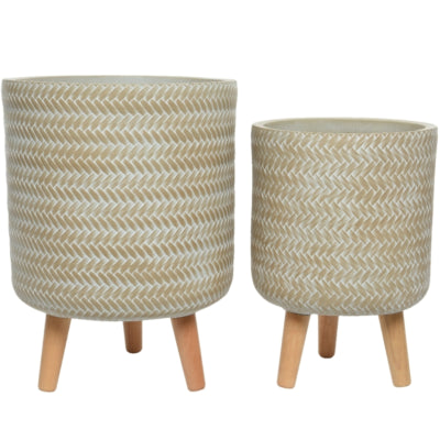 Decoris (r) bloempot op voet outdoor crème 41 cm set van 2 | 2 stuks