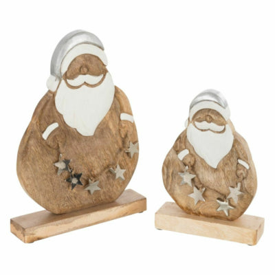 J-line beeld kerstman mangohout 21 cm | 8 stuks