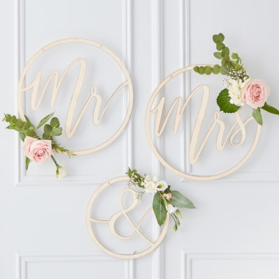 Ginger ray hangdecoratie mr mrs houten cirkels 35 cm set van 3 | 10 stuks