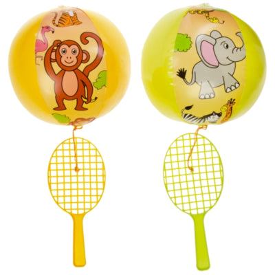 Tennisracket met bal aan elastiek safari 24 cm 2 assorti | 12 stuks