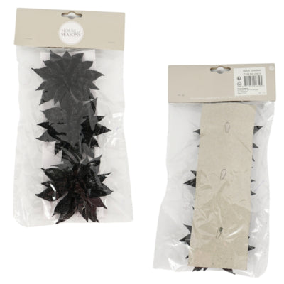 House of seasons kunstbloem op clip kerstster glitter zwart 9 cm set van 3 | 24 stuks