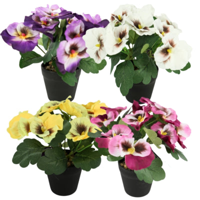 Kunstplant in pot viool 21 cm 4 assorti | 12 stuks
