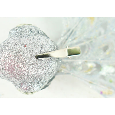Pauw op clip glitter zilverkleurig 18 cm | 12 stuks