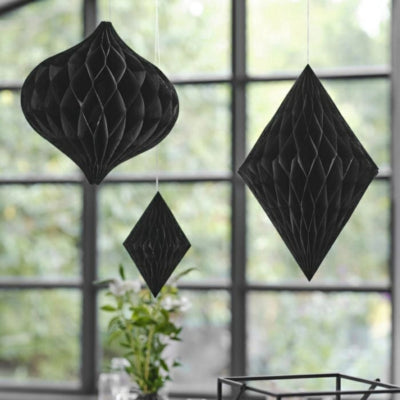 Ginger ray honeycomb diamant zwart 40 cm set van 3 | 10 stuks