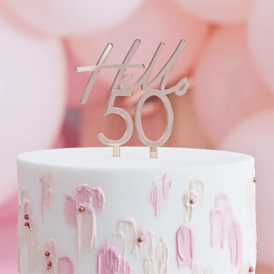 Ginger ray taarttopper hello 50 roségoudkleurig 13 cm | 20 stuks