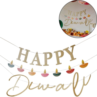 Ginger ray letterslinger happy diwali goudkleurig 4,5 m | 20 stuks
