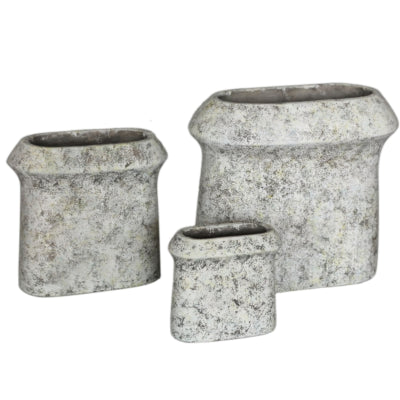 Ptmd bloempot nimma ovaal m cement grijs 30 cm | 2 stuks