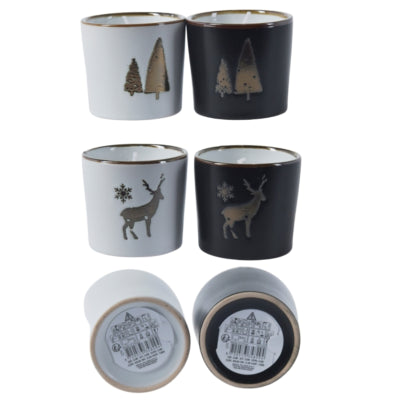Kaars in pot kerst 6,5 x 6 cm 4 assorti | 12 stuks