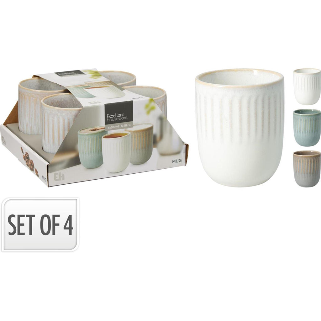 Excellent houseware beker aardewerk 300ml set a 4 stuks