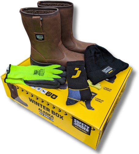 Safety jogger winterbox | alaska veiligheidslaars + sokken + handschoenen + muts | bruin | maat 43 - si9805430