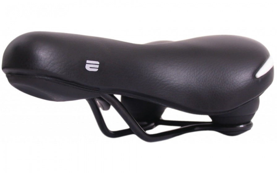 Selle Comfort Ride Sattel. Schwarz mit weißen Stoßdämpfern.