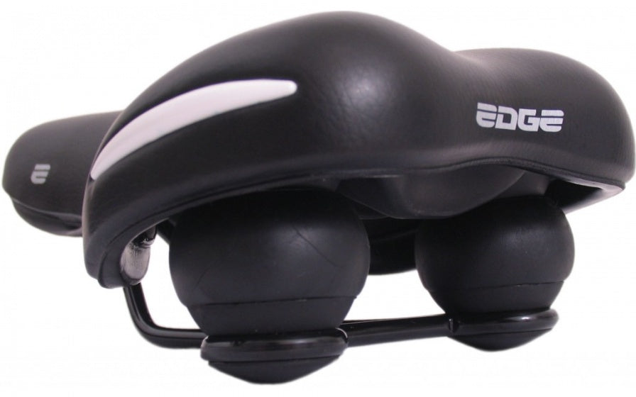 Selle Comfort Ride Sattel. Schwarz mit weißen Stoßdämpfern.