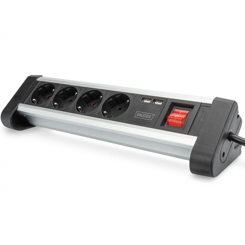 Digitus da-70614 stekkerdoos met schakelaar aluminium, aluminium-zilver, zwart, zilver randaarde stekker 1 stuk(s)