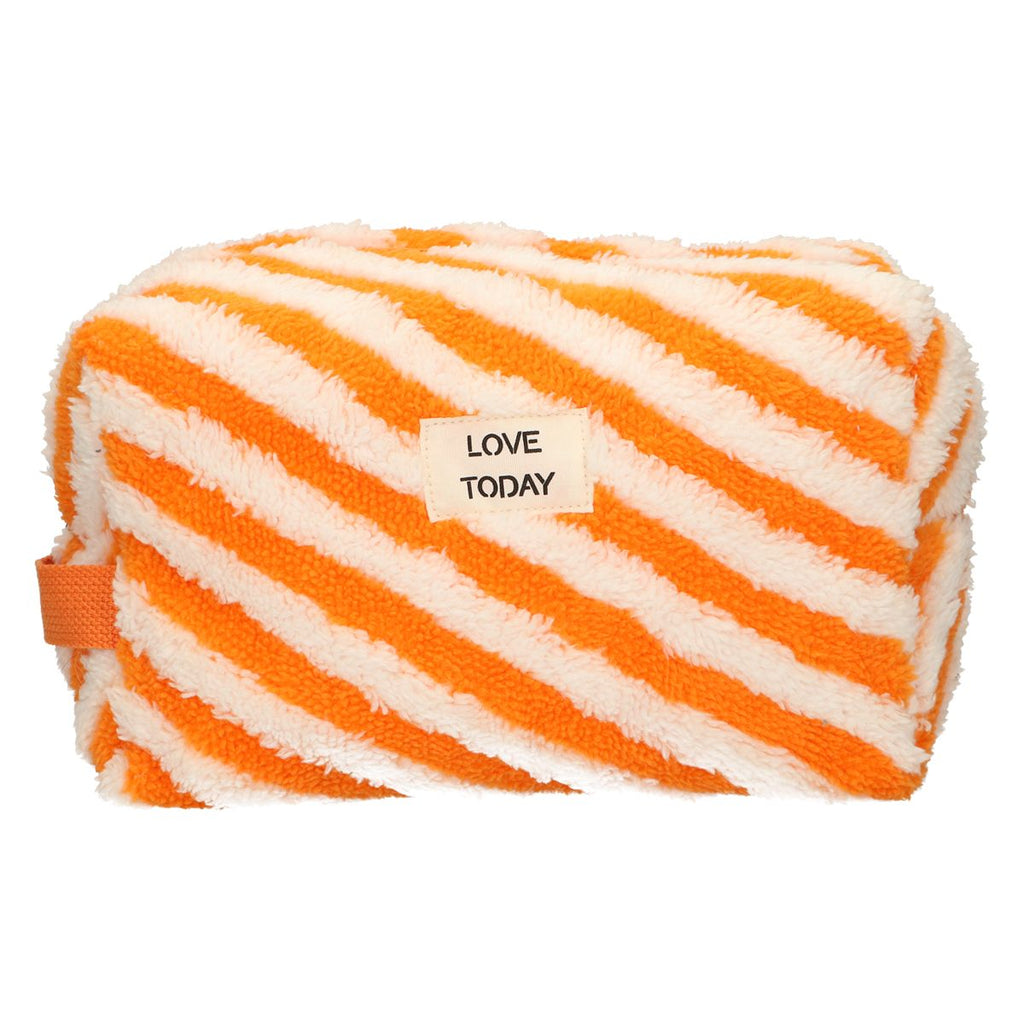 Traveller toilettas badstof stripe oranje 23cm x 13cm
