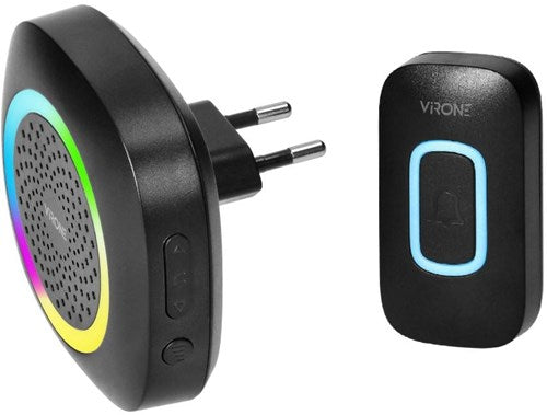 Enzo virone draadloze deurbel set 300m zwart plug-in +rgb - 8415501