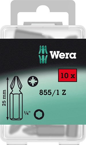 Wera 855 1 z bits pozidriv, pz 1 x 25 mm (10 bits pro box) - 1 stuk(s) - 05072403001
