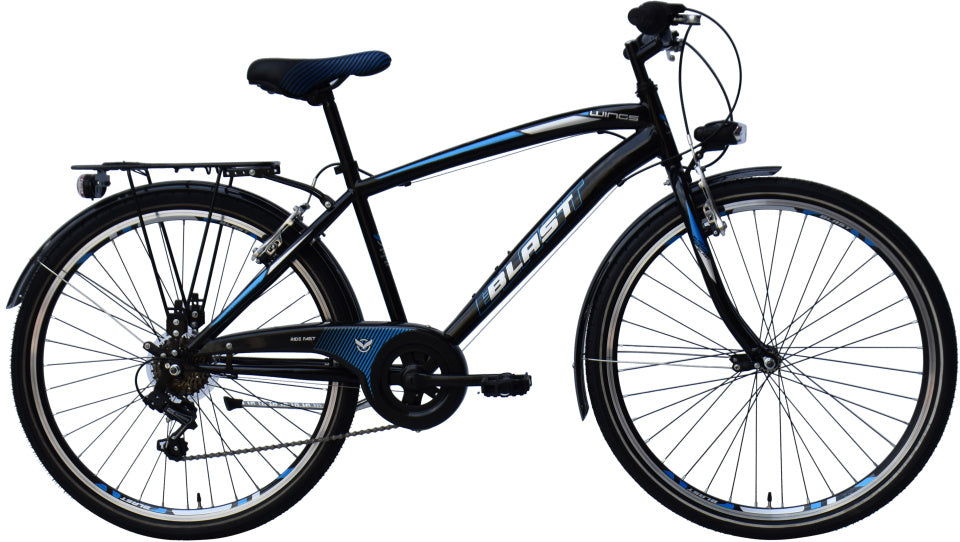 Wings blast 26 inch 41 cm jongens 6v v-brakes zwart blauw