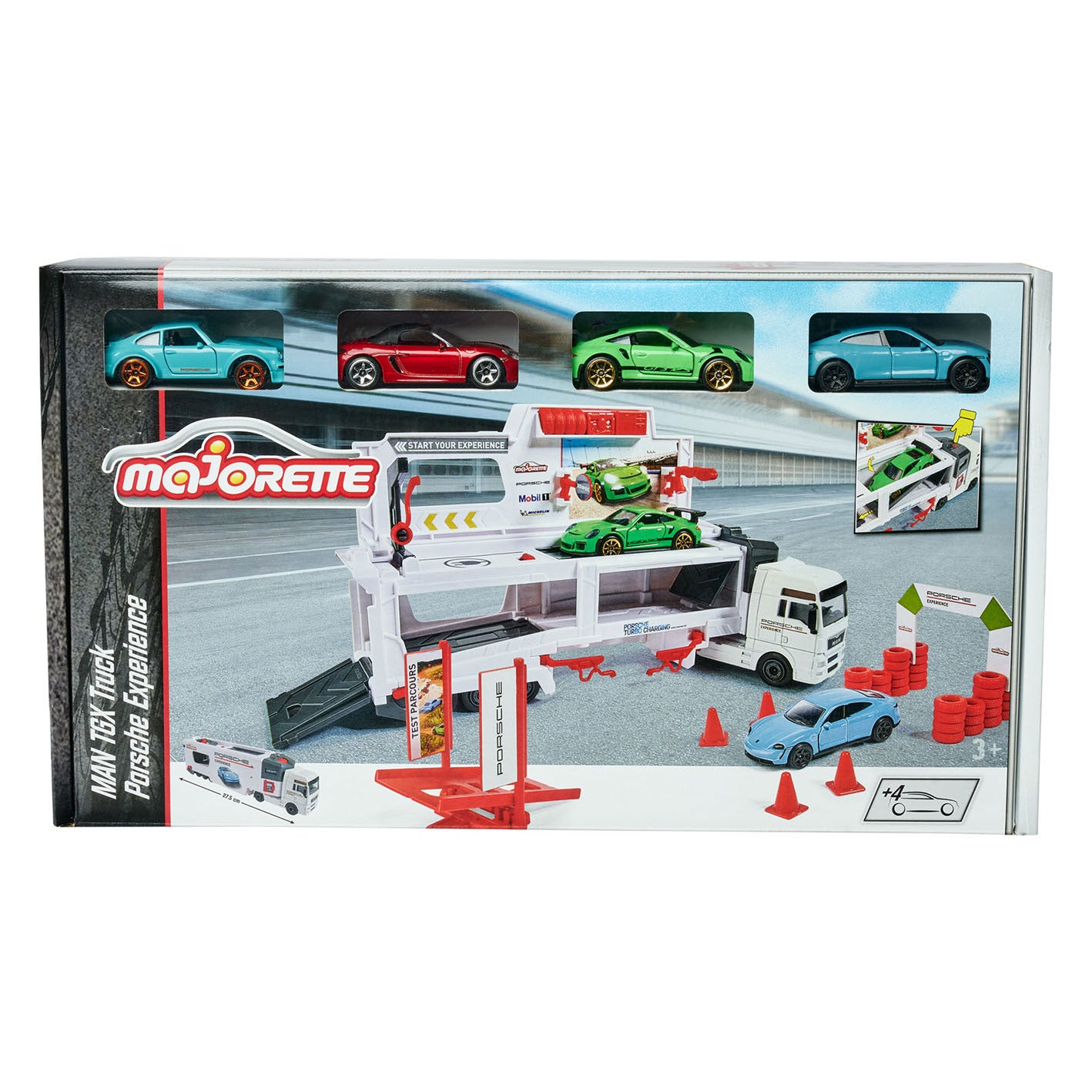 Majorette TGX Porsche Erlebnistransporter Spielset