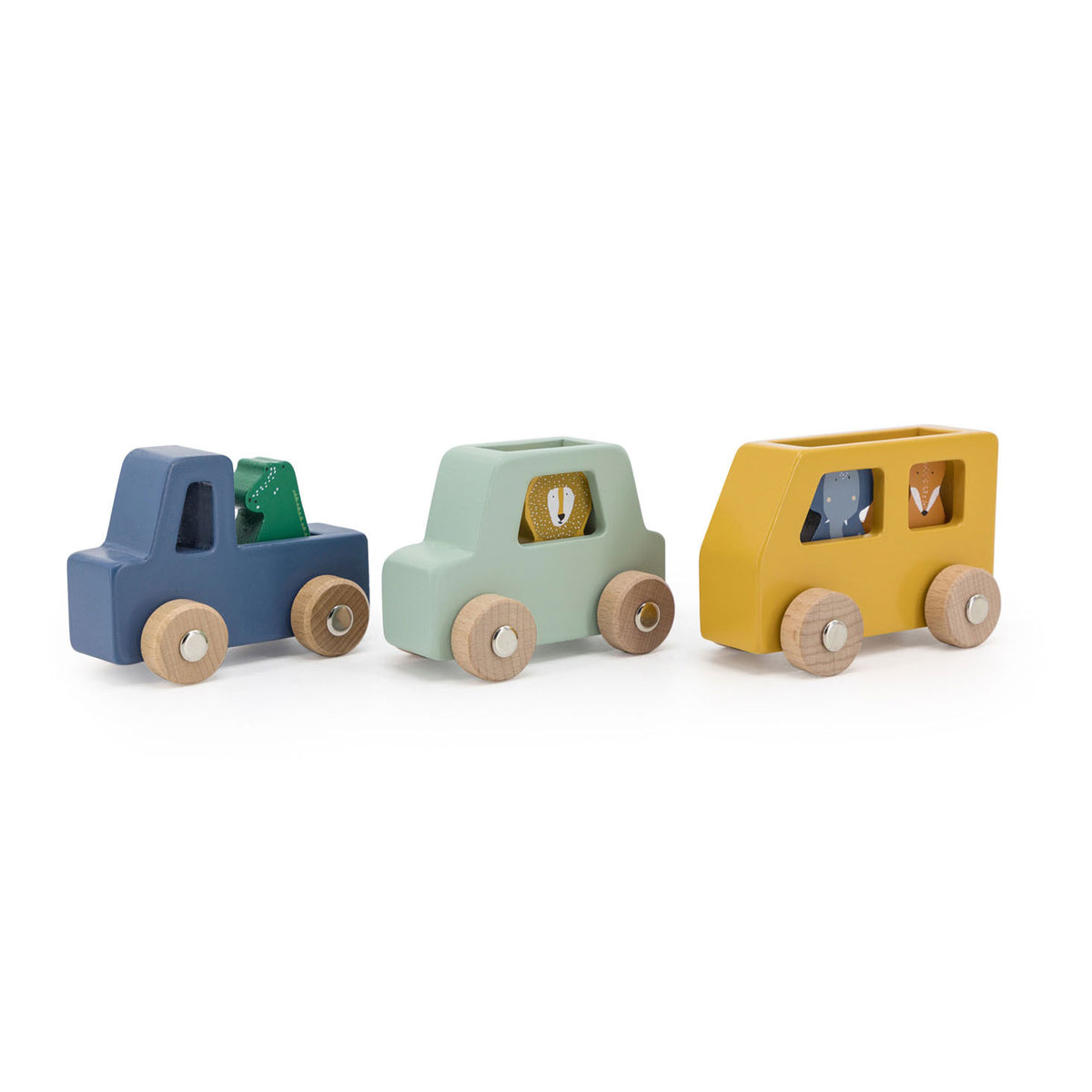 Trixie houten speelgoed - auto met dieren - speelgoedauto - set van 3 - vanaf 1,5 jaar - voor jongens en meisjes – fsc® hout