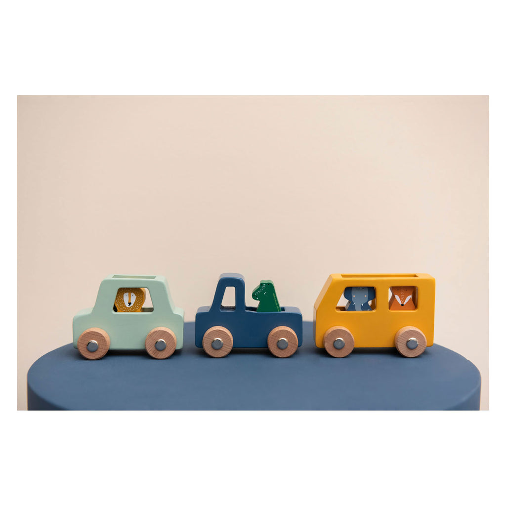 Trixie houten speelgoed - auto met dieren - speelgoedauto - set van 3 - vanaf 1,5 jaar - voor jongens en meisjes – fsc® hout