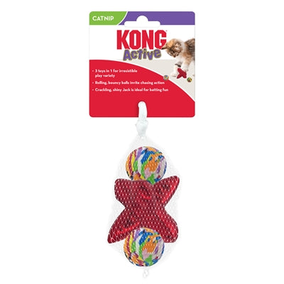 Kong Cat Active Jacks Hüpfball-Multipack mit Katzenminze, rot