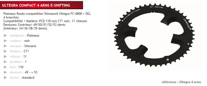 STRONGLIGHT STRONGLIGHT KETTENRAD SHIMANO ULTEGRA 6800 4-ARM 110/53