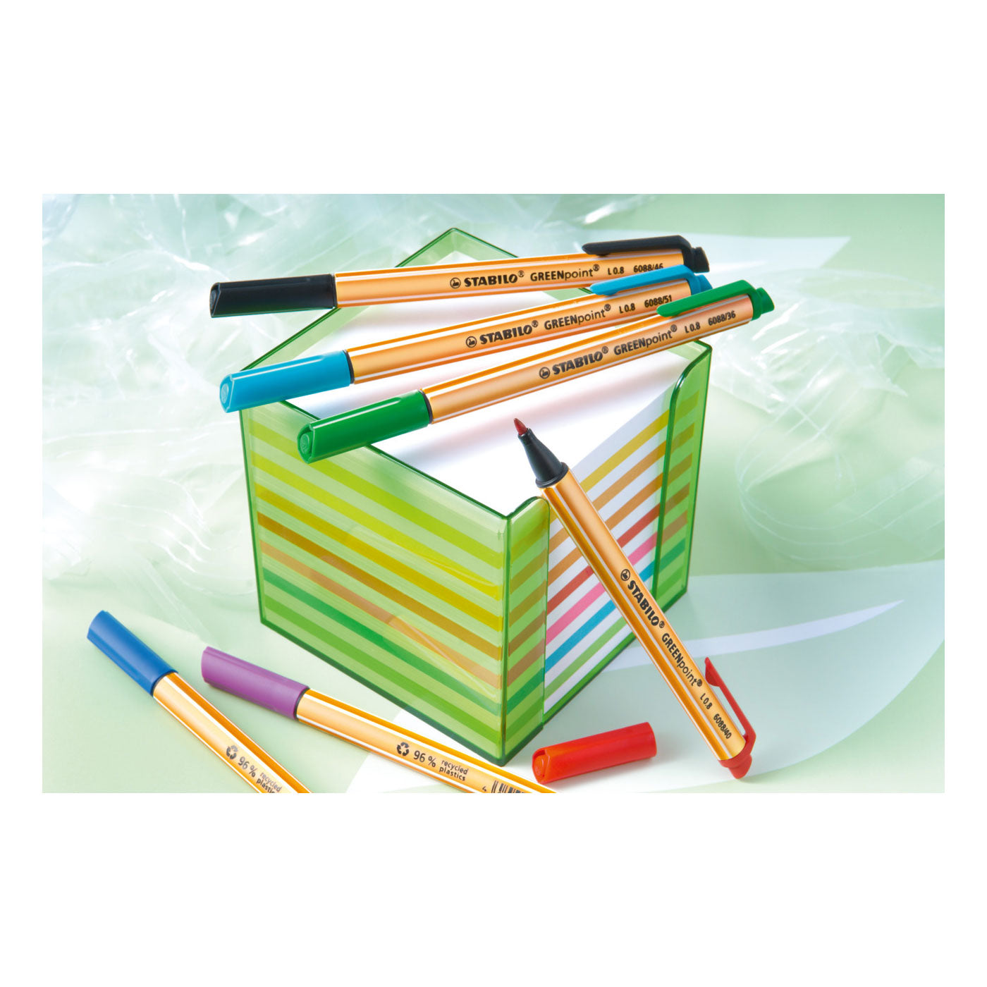 Stabilo greenpoint - hardtip fineliner 0,8 mm - nylon punt - co2 neutraal - etui met 4 kleuren