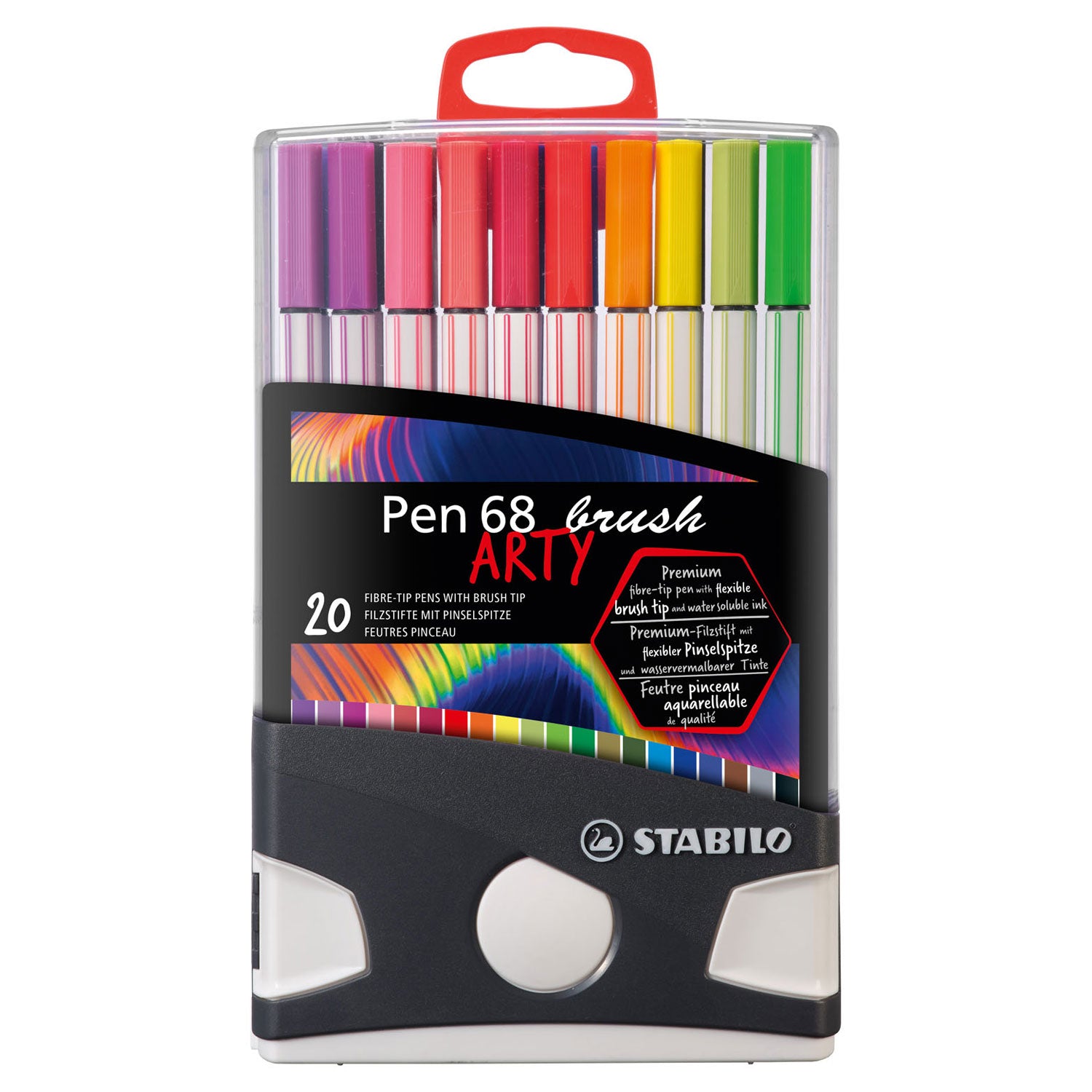 Stabilo pen 68 brush - premium brush viltstift - met flexibele penseelpunt - colorparade met 20 verschillende kleuren