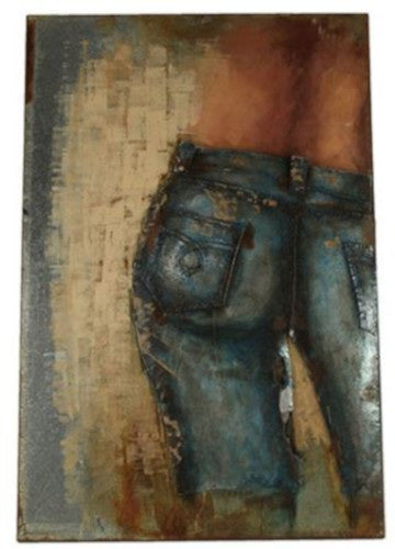 Hi-point Jeans Retraw schilderij 120 cm nikkel blauw bruin