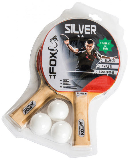 Fox tt Silver 2 Star Tischtennis-Set 23 cm Holz/Gummi 5-tlg