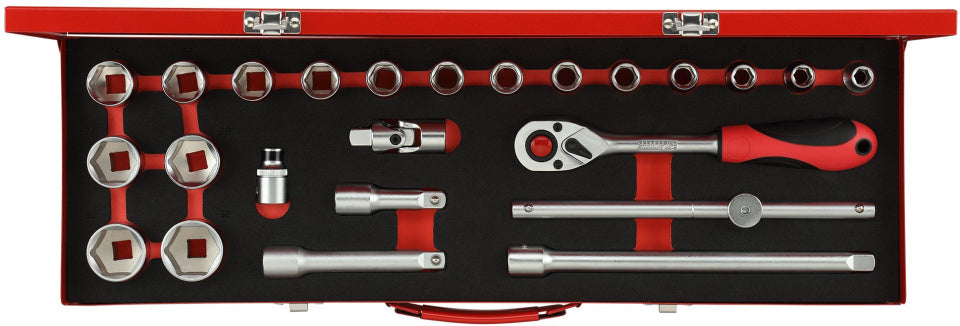Gedore Steckschlüsselsatz rot 1 2 Zoll SW 10-32 mm Silber 24-teilig