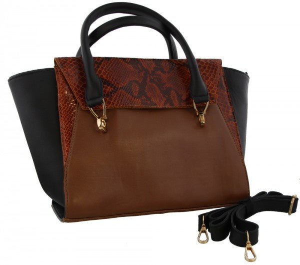 Mh bijoux Schoudertas dames 24 x 41 cm leer zwart bruin 2-delig