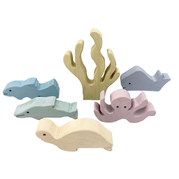 Papoose Toys Papoose Toys Pastel Wood Sea Story 6pc