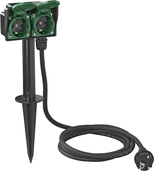 Gartensteckdose Schuko 2fach 2 Meter 3x2,5mm² schwarz
