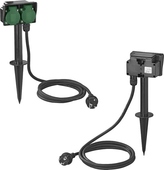 Gartensteckdose Schuko 2fach 2 Meter 3x2,5mm² schwarz