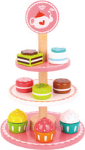 Tooky Toy Holzetagere mit Gebäck Rosa/Weiß 12 Stück