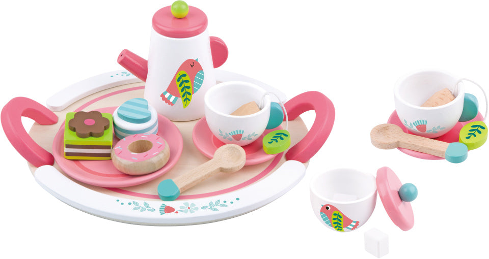 Tooky Toy Holz-Teeservice Weiß/Rosa 19 Stück